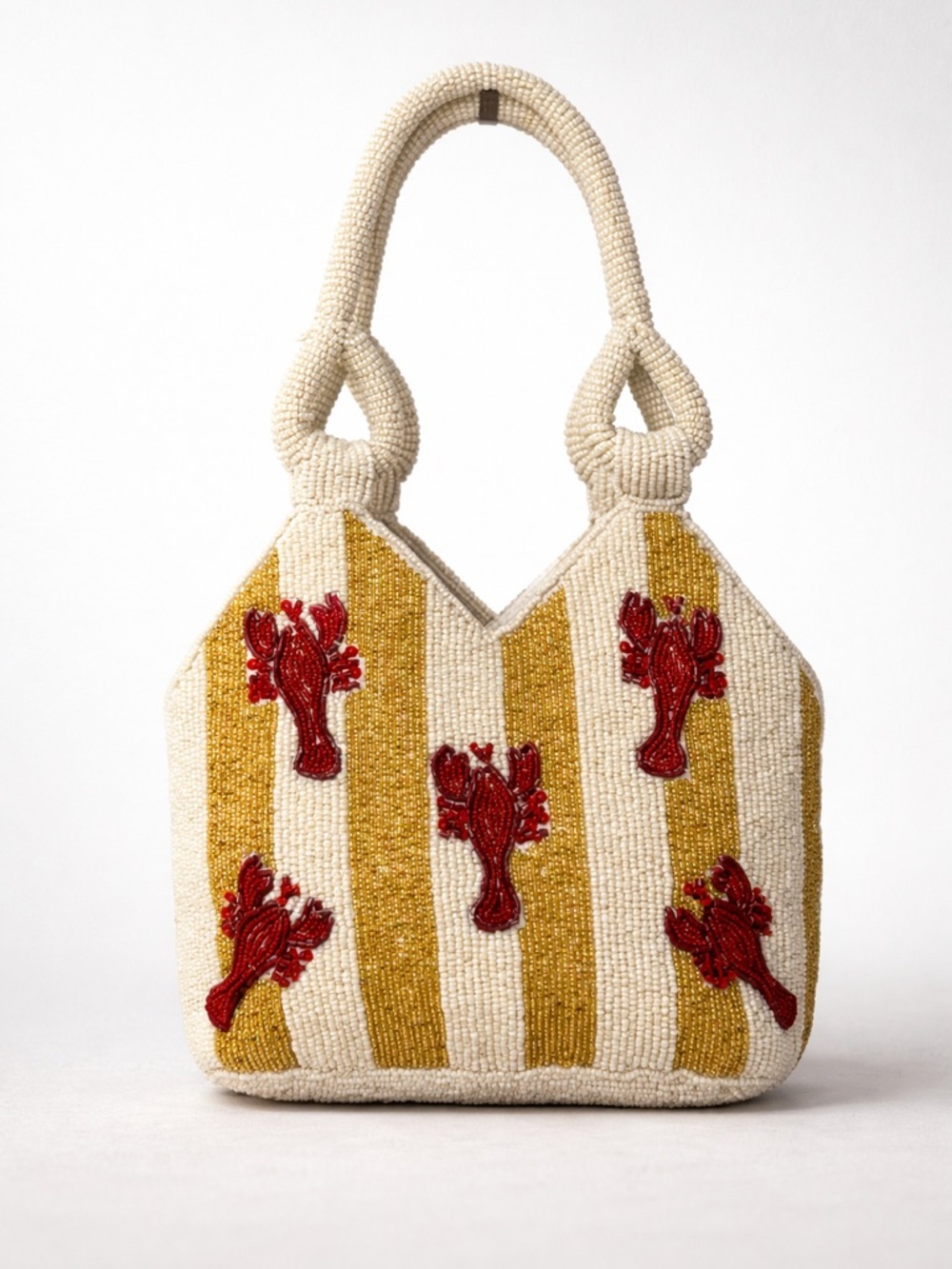 Beaded Cream & Gold Stripe with Lobster Bag